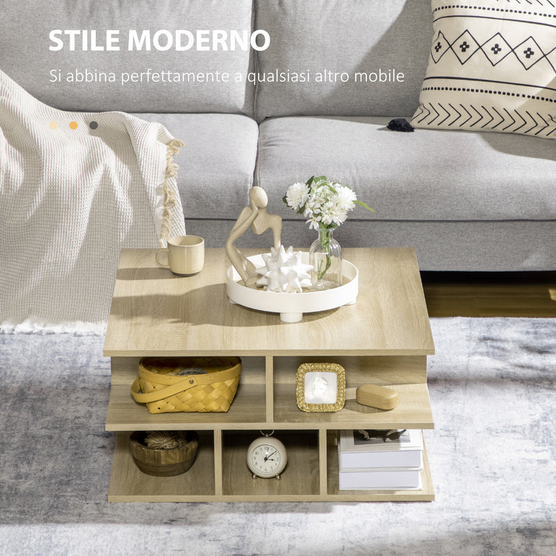 Tavolino da Caffè a 2 Livelli 70x70x36,5 cm con Ripiani Aperti in Truciolato color Legno