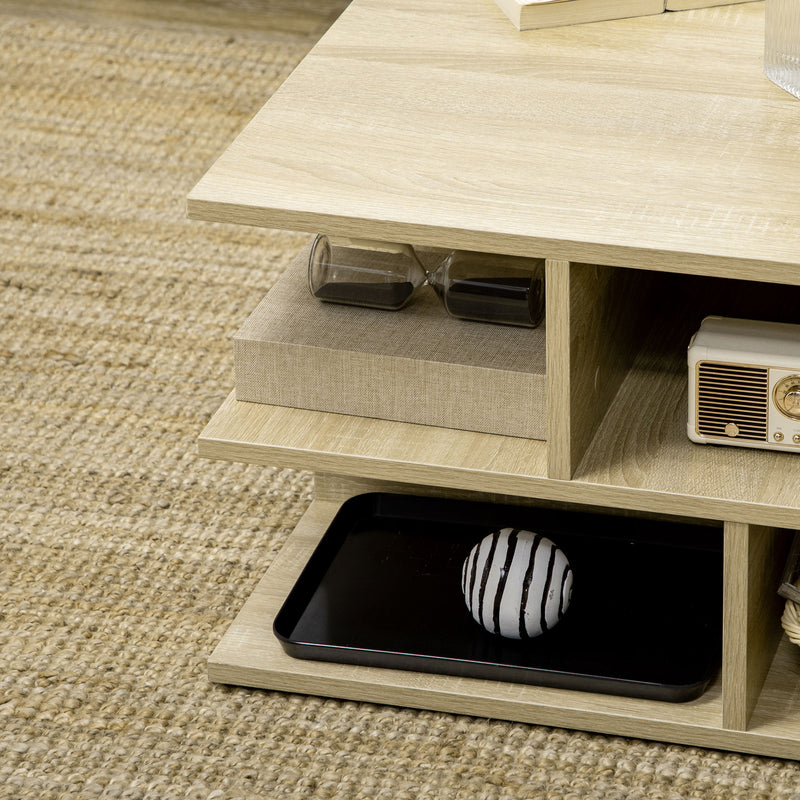 Tavolino da Caffè a 2 Livelli 70x70x36,5 cm con Ripiani Aperti in Truciolato color Legno