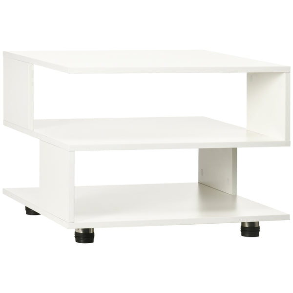 prezzo Table basse asymétrique 60x60x45 cm avec étagères et pieds réglables en bois blanc