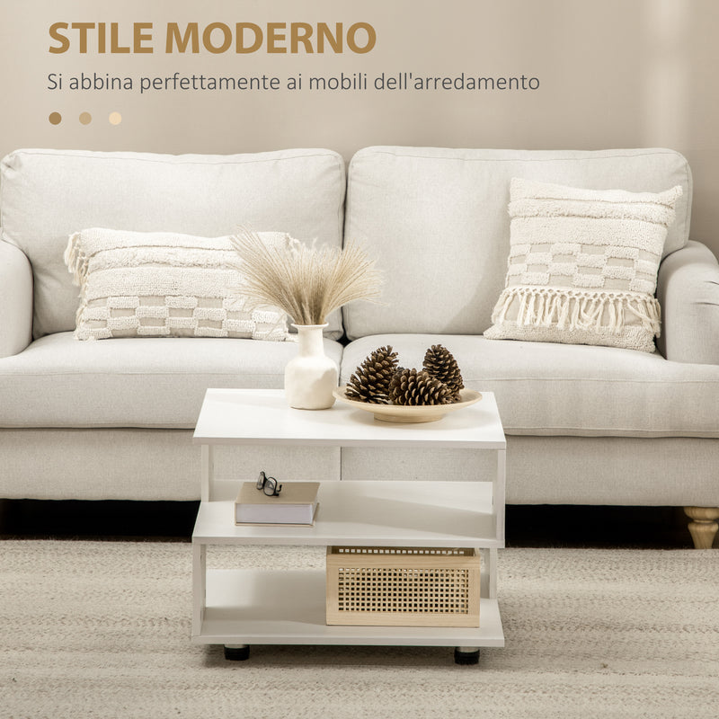 Tavolino da Caffè Asimmetrico 60x60x45 cm con Ripiani e Piedini Regolabili in Legno Bianco