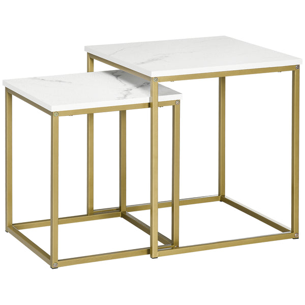 sconto Lot de 2 tables basses empilables à plateau carré en acier et aggloméré blanc et doré