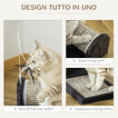 Tiragraffi per Gatti in Truciolato 44x24x16 cm con Gioco di Piume in Truciolato Peluche e Sisal Grigio