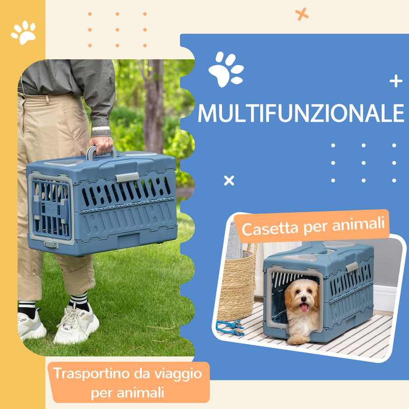Trasportino per Cani e Gatti Pieghevole 56x31x37 cm Convertibile in Cuccia in PP e PVC Blu