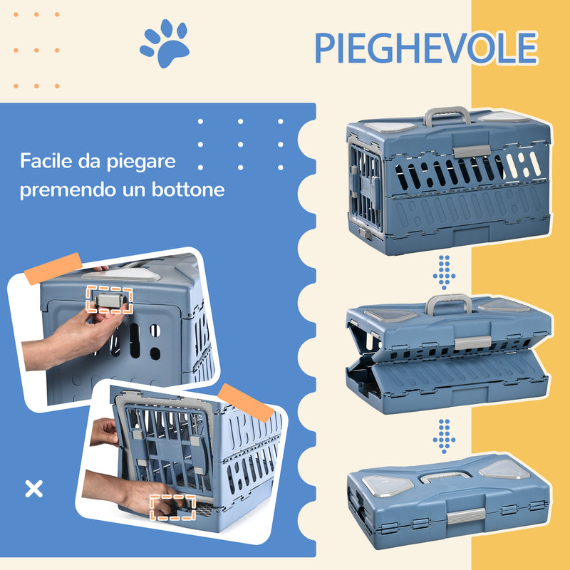 Trasportino per Cani e Gatti Pieghevole 56x31x37 cm Convertibile in Cuccia in PP e PVC Blu