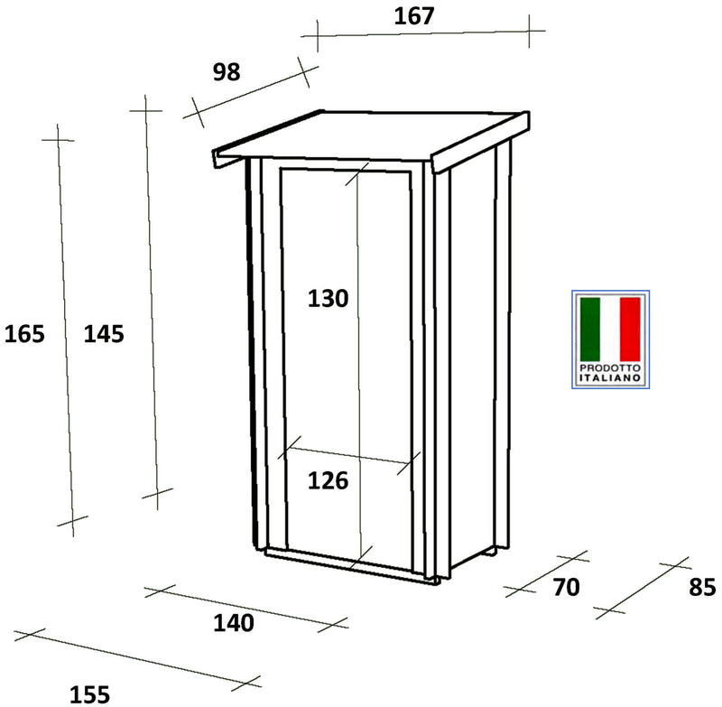 Casetta Box da Giardino per Attrezzi 155x85 cm con Porta Doppia Cieca in Legno Naturale