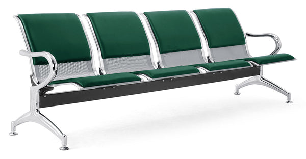 Banc de salle d'attente 4 places pour bureau avec coussin en acier et simili cuir argenté/vert forêt prezzo