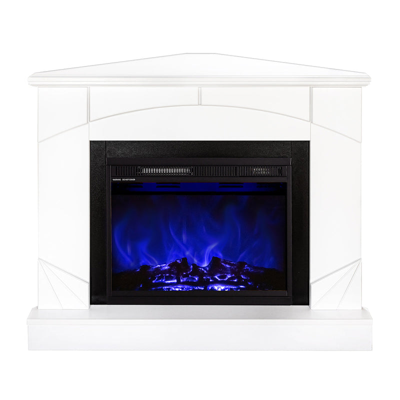 Camino Elettrico da Pavimento ad Angolo 85x106x53 cm Effetto Fiamma 1500W Madeira & lorance Bianco