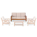 Divano 3 Posti in Legno Massello con Cuscini Oxford Ecrù