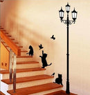 Adesivi Decorativi per Parete Gatti e Lampione Sticker Murale Nero