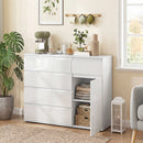 Credenza Mobile Basso 100x40x80 cm con 5 Cassetti Ripiano Regolabile in MDF Bianco Lucido      