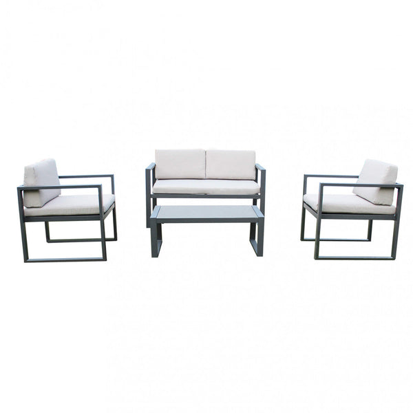 Ensemble Salon de Jardin Canapé 2 Fauteuils et Table Basse avec Coussins en Aluminium Anthracite acquista