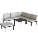Set 6 Pezzi Mobili da Giardino Divano Angolare Poltrone con Cuscini e Tavolino in Metallo Grigio Chiaro      