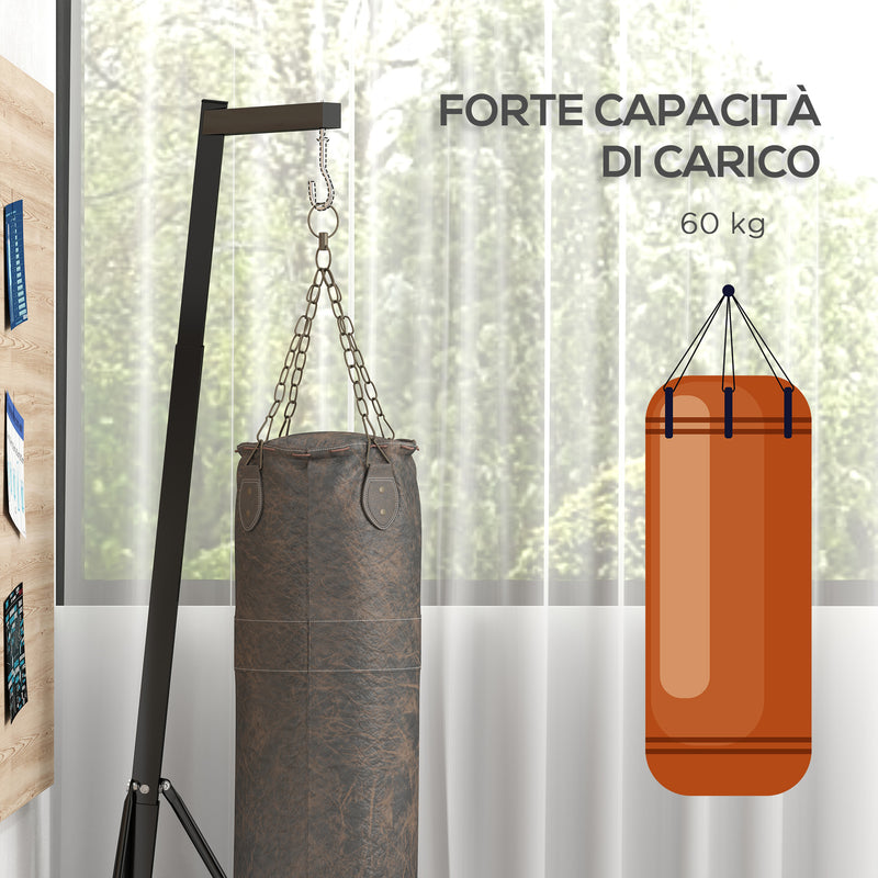 Supporto Sacco da Boxe Autoportante 170x90x182-225 cm in Acciaio Nero  