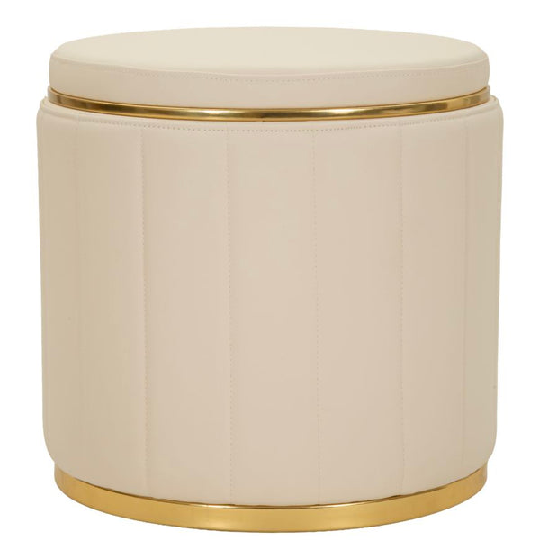 sconto Puff con Contenitore London Crema Ø46,5x44 cm in Pino e MDF e Spugna e Metallo e PU