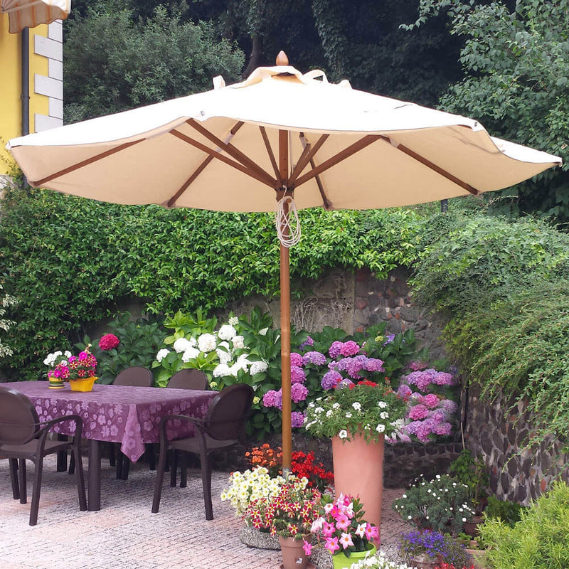 Ombrellone da Giardino Ø2,5 m Palo Ø48 mm in Legno Telo in Acrilico Danieli Havana Ecrù