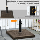 Base per Ombrellone Quadrata di 19kg 51x51x32 cm per Pali da Ø3, 2 cm Ø3,8 cm e Ø4,8 cm in Resina e Acciaio Marrone  