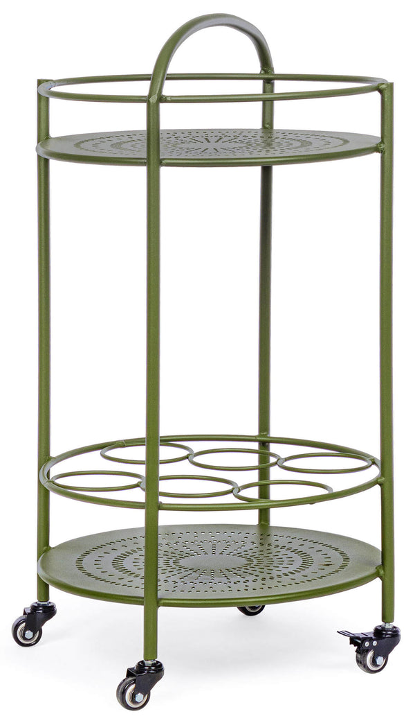 Chariot de cuisine 45x81 cm avec porte-bouteille et roues en acier vert online