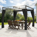 Pergola Gazebo 3x3 m con Tetto Scorrevole UV30+ e 4 Pareti Laterali Grigio Scuro      