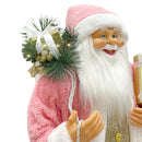 Babbo Natale Abito Rosa e Bianco H60 cm con Mini Lucciole e Suoni