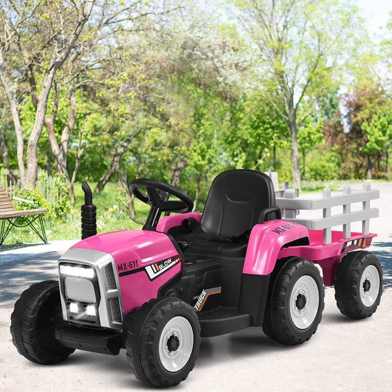 Trattore Elettrico per Bambini 12V con Rimorchio Rosa