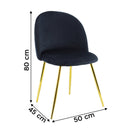 Set 4 Sedie 50x45x80 cm in Tessuto Vellutato Piedi Oro Nero
