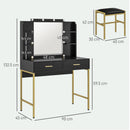 Consolle Trucco 2 Cassetti 6 Ripiani e Specchio 90x45x132,5 cm in Legno e Acciaio Nero  