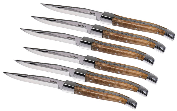 acquista Set de 6 Couteaux à Steak Lame Lisse Manche Bois Steak Alps