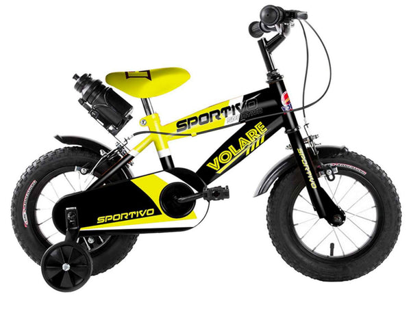 Bicicletta per Bambino 12"" 2 Freni Sportivo Giallo Neon e Nero sconto
