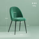 Set 4 Sedie Moderne Imbottite con Schienale Ricurvo 50x52x83 cm in Tessuto Effetto Velluto e Acciaio Verde