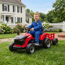 Trattore Elettrico per Bambini 3-8 Anni con Rimorchio Staccabile Telecomando Musica Luci Rosso      