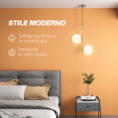 Lampada a Sospensione 2 Paralumi in Vetro Sferici Bianchi Filo Regolabile 32x15x51 cm in Metallo Oro 
