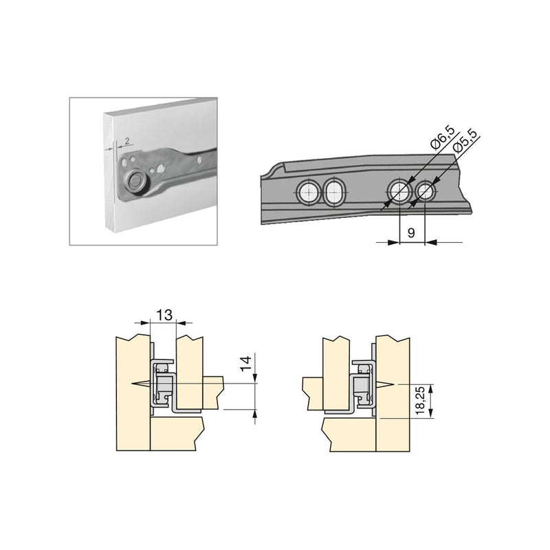 Kit Guide a Rotella per Cassetti Chiusura 450 mm a Estrazione Parziale Bianco 5 Pezzi Emuca
