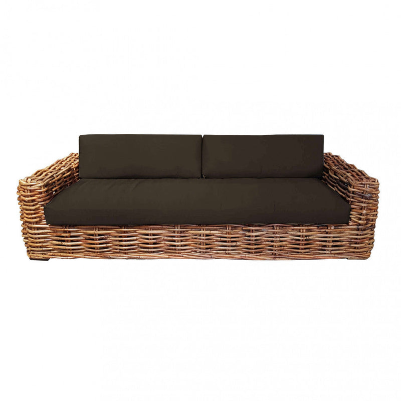 Divano Polinesia 3 Posti con Cuscini 75x265x105 cm in Rattan Marrone
