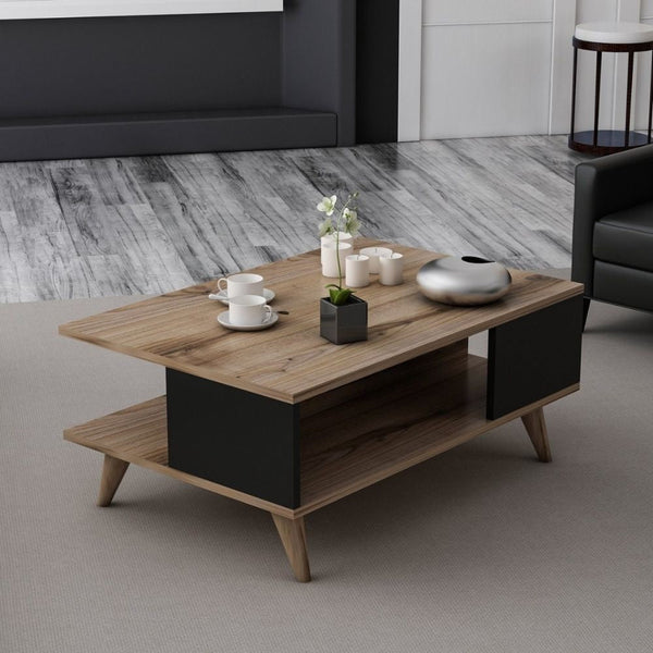 acquista Table basse Lyontav noir et noyer 90x60x38,6 cm