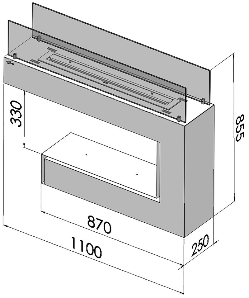 Camino a Bioetanolo da Pavimento 110x92 cm Spectrum Bianco con Vetro
