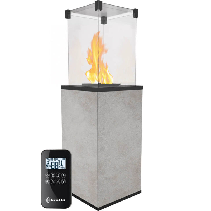 Stufa a Gas da Esterno cm 136,6x44,2x44,2 Flig Gastonia Mini Ossido Grigio con Telecomando e Vetri