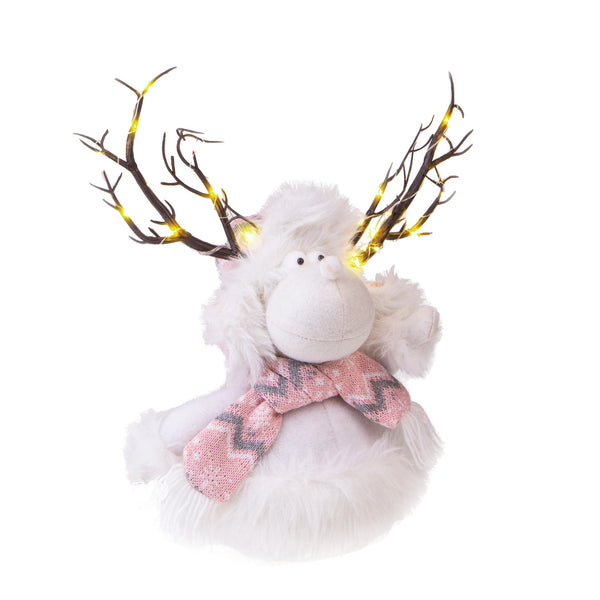 sconto Renne avec Led H35 cm en Tissu Blanc/Rose