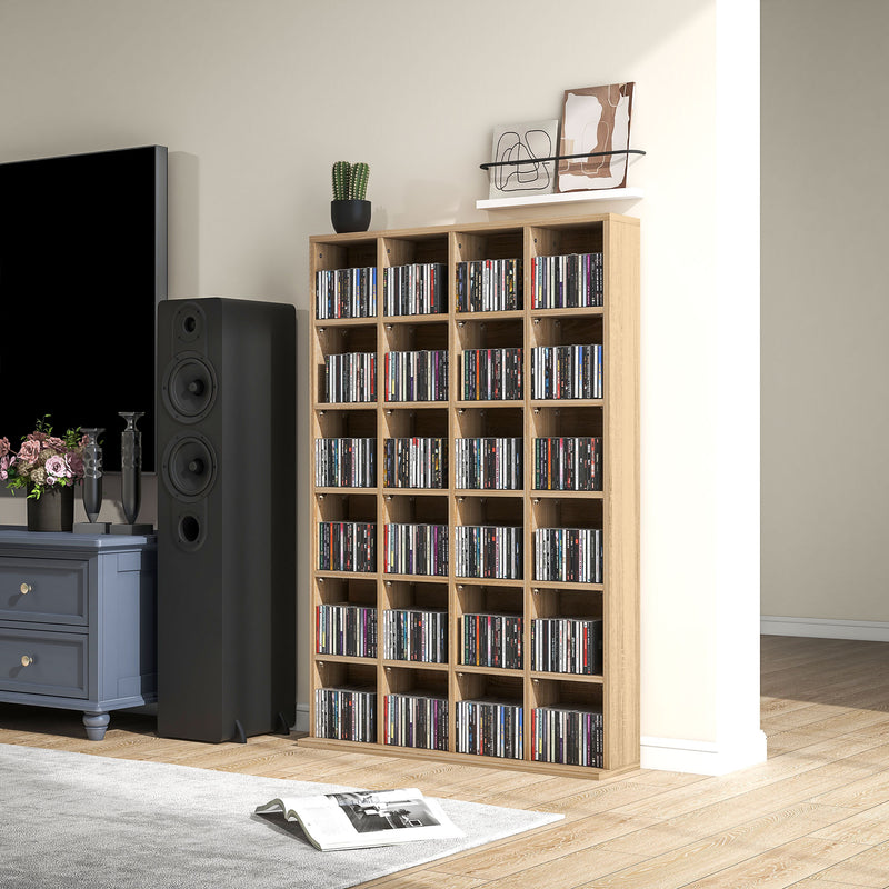 Mobile Porta CD 89x20x130.5 cm con Ripiani Regolabili per 456 CD o 336 DVD 24 Scomparti in Legno      