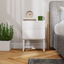 Comodino Moderno a 2 Cassetti con Apertura a Pressione 40x30x50 cm in MDF e Acciaio Bianco  
