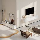 Mobile Porta TV fino a 75" Sospeso 180x33x30 cm con Ante a Pressione in Legno Bianco Lucido      