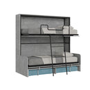 Letto Doppio A Scomparsa Kando Con Divano Cemento e Azzurro      