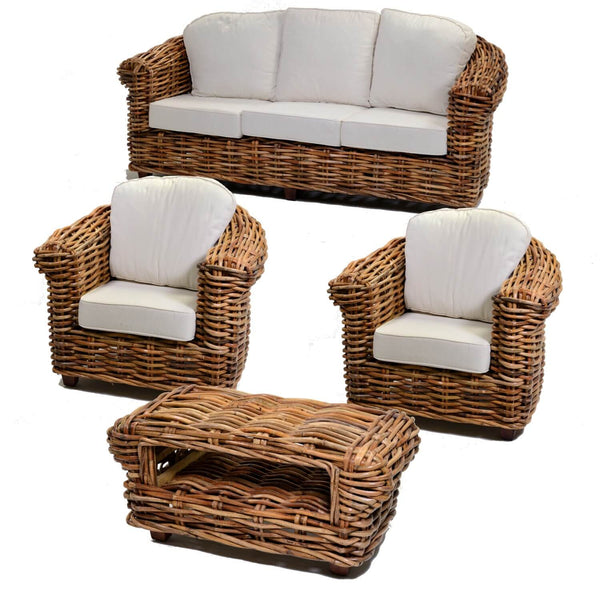 online Ensemble Salon de Jardin 2 Fauteuils Table Basse Canapé 3 Places en Rotin Naturel Adami Astana