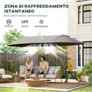 Ombrellone Doppio a 12 Stecche 455x265x238 cm con Base a Croce e Manovella in Acciaio e Poliestere Grigio      