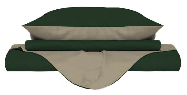 Housse de couette double avec sac et taies d'oreiller double face vert olive/gris tourterelle online