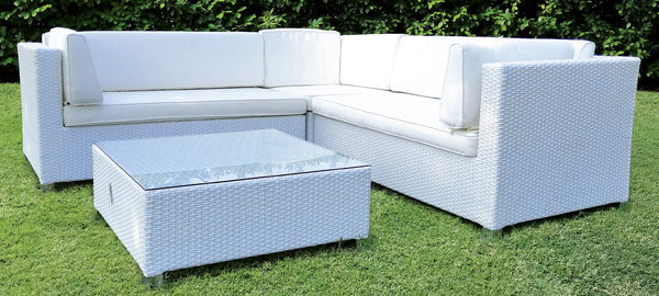 Ensemble de jardin 2 canapés, fauteuil et table basse en polyrotin blanc Morel Dubai online