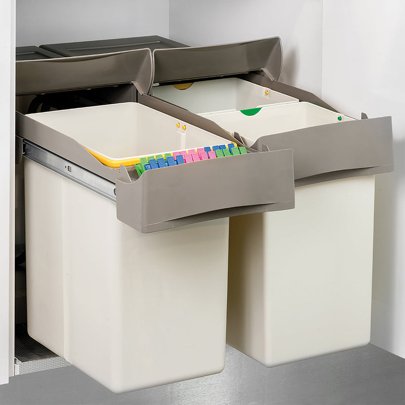 Pattumiera Differenziata 2 Contenitori per Mobili Cucina 14L Estrazione Manuale Emuca Grigia