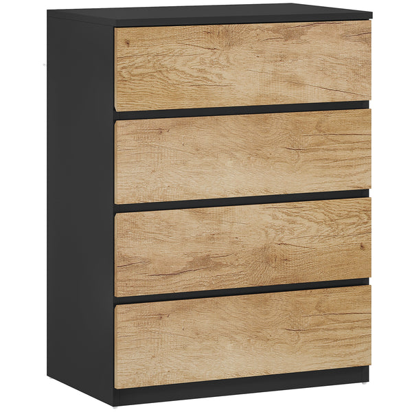 Cassettiera 4 Cassetti 60x40x80 cm con Guide in Metallo e Maniglie Scanalate in Legno Nero e Rovere online