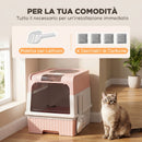 Lettiera per Gatti Chiusa 48x35x36 cm con Vassoio Estraibile Paletta e Deodorante in PP e ABS Rosa      