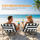 Set 2 Sdraio da Spiaggia 146x50x2 cm con Poggiatesta Imbottito in Metallo e Tessuto Oxford Grigio e Bianco      