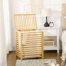 Cesto Portabiancheria a Doghe 50x36x60 cm Sacca Rimovibile in Bambù e Tessuto